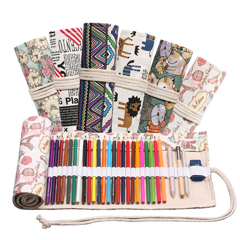 Trousse à crayons colorée en rouleau de 12/24/36/48/72 trous, sac à crayons en toile, Kawaii pour filles et garçons, jolie grande boîte de papeterie ► Photo 1/6