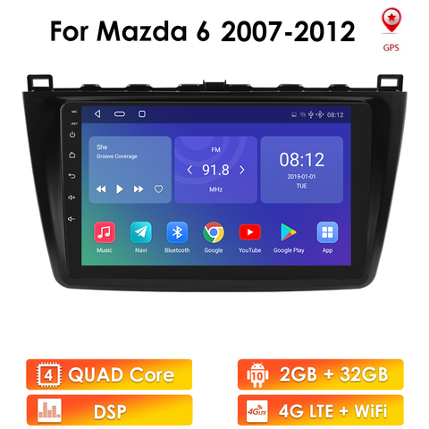 OSSURET – autoradio Android 10, 2 go/32 go, Navigation GPS, WiFi, 4G LTE, RDS, lecteur multimédia vidéo, 2 DIN, pour voiture Mazda 6 (2007, 2008-2012) ► Photo 1/6