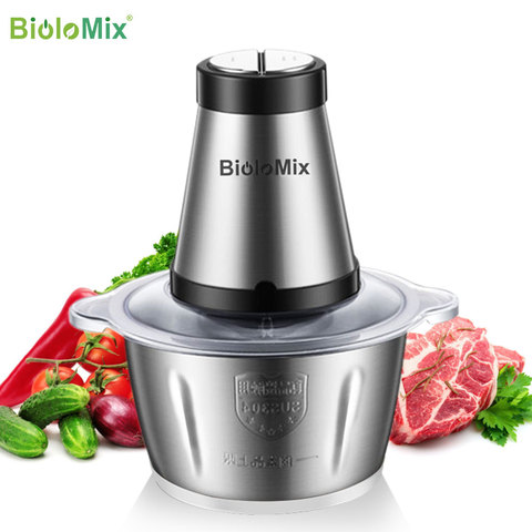 BioloMix 2 vitesses 500W acier inoxydable 2L capacité hachoir électrique hachoir à viande hachoir robot culinaire trancheuse ► Photo 1/6