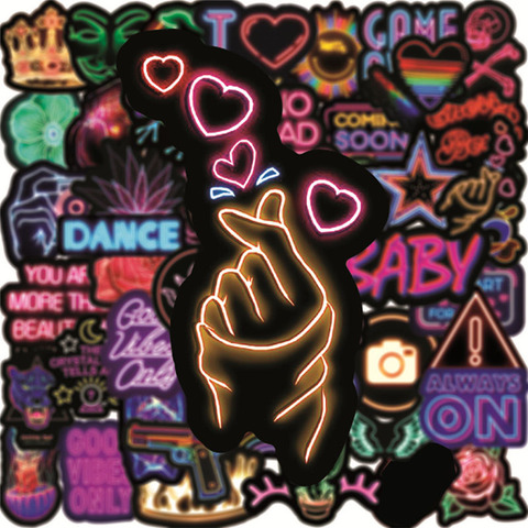 Autocollants de lumières de néon de dessin animé Cool, 10/50 pièces, étiquette de Graffiti drôle pour filles, Skateboard étanche, ordinateur portable, bagages, guitare, jouet pour enfant ► Photo 1/6