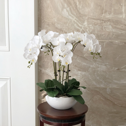 1 ensemble de haute qualité grande orchidées artificielles Arrangement Latex silicone réel toucher grande taille Table de luxe fleur décor à la maison pas de Vase ► Photo 1/6