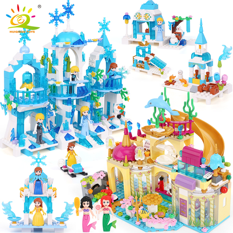 HUIQIBAO amis château de glace princesse reine blocs de construction briques filles maison sous-marine palais sirène Figures enfants jouets ► Photo 1/6