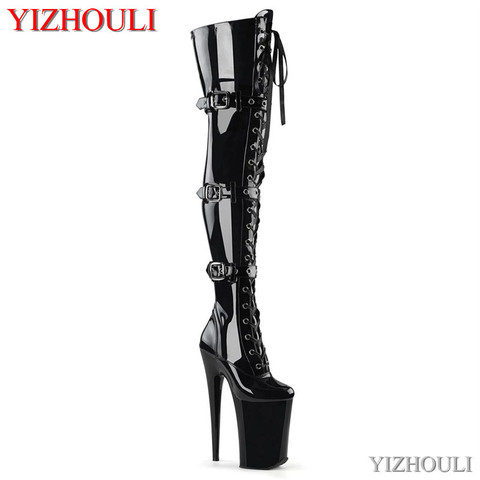 Bottes de style gladiateur pour femmes, à talons de 23 cm, bottes de danse au pôle sexy de club, hautes aux genoux et aux cuisses de 9 pouces ► Photo 1/4