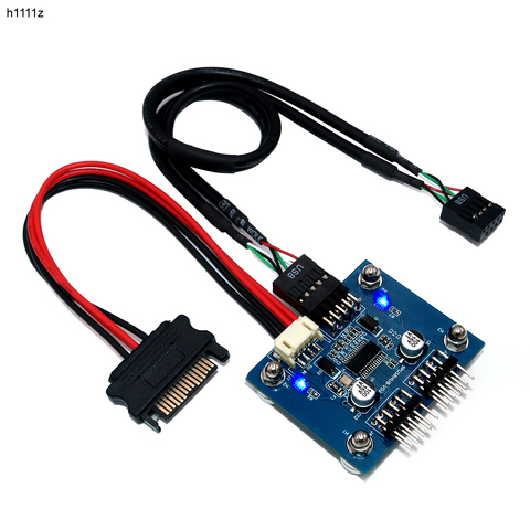 Câble USB 9Pin carte mère en-tête séparateur HUB 1 à 2 rallonge câble adaptateur 9 broches connecteurs avec SATA câble d'alimentation aimant pied ► Photo 1/6