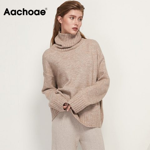 Aachoae – Pull en cachemire à col roulé pour femme, chandail tricoté à manches longues, basique, jumper décontracté, aile de chauve-souris, haut, ample, automne et hiver 2022 ► Photo 1/6