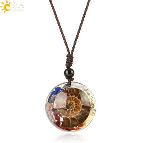 CSJA-pendentifs en pierres naturelles, fossiles d'ammonite, colliers Cabochon, perles en résine en spirale, en conque, pour femmes et hommes, G322 ► Photo 1/6