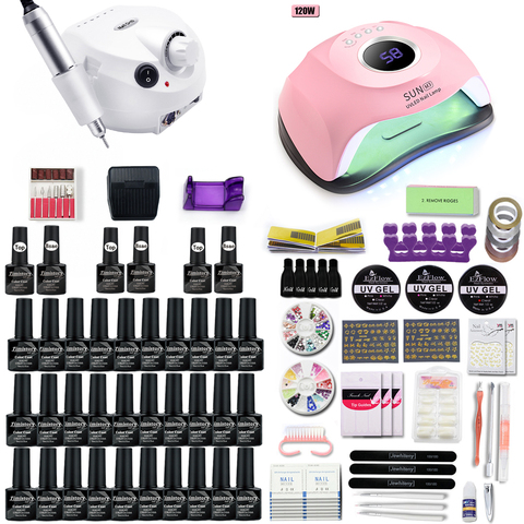 Kit de vernis à ongles, Gel de 10/20 et 30 couleurs, avec sèche-ongles UV/120 lampe à LED W et perceuse à ongles 35000RMP ► Photo 1/6