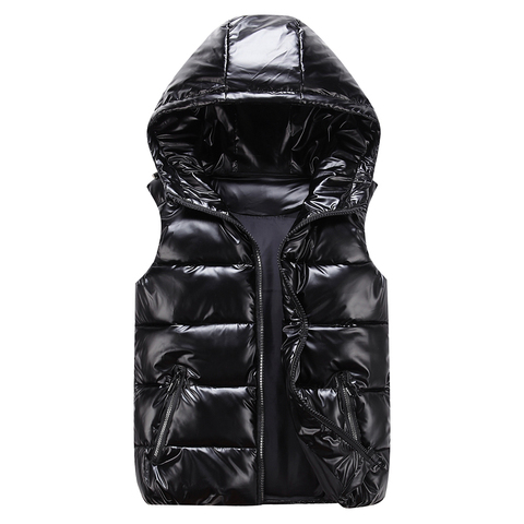 Gilet d'hiver à capuche pour homme, femme et enfant, en coton brillant, sans manches, chaud, nouveau, décontracté ► Photo 1/6