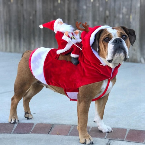 Fun chien de compagnie vêtements de noël père noël équitation un cerf veste manteau animaux de compagnie noël chien vêtements Costumes pour grand chien petit chien ► Photo 1/6