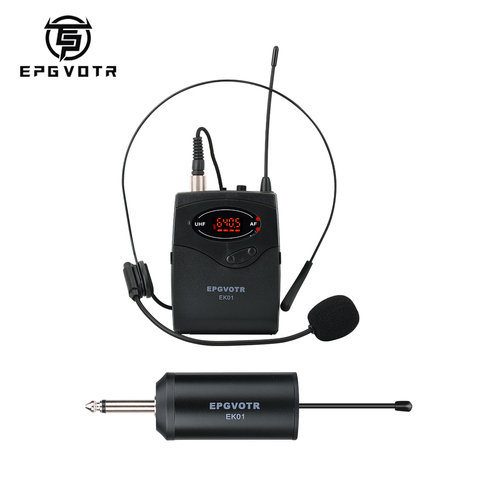 EPGVOTR – système de Microphone sans fil UHF, avec casque Bodypack, Lavalier, micro à revers 30 canaux, récepteur Rechargeable réglable 50m ► Photo 1/6