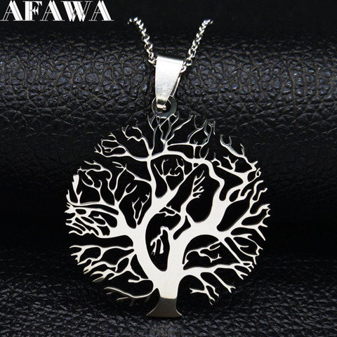 2022 mode arbre de vie en acier inoxydable collier pour femmes couleur argent colliers pendentifs bijoux collier mujer N37S01 ► Photo 1/6