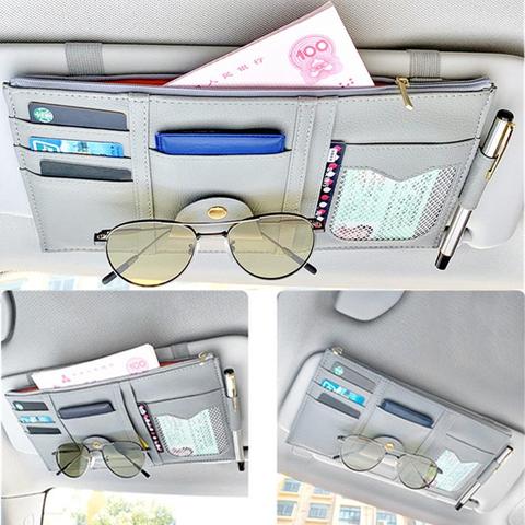 Nouveau support de rangement de pare-soleil de voiture, Clip de visière de style de voiture, support de lunettes de soleil, sac de rangement de billet de carte, pochette de voiture ► Photo 1/6