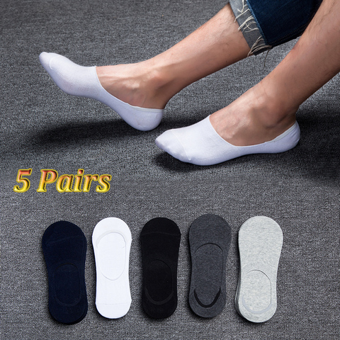 5 paires hommes coton chaussettes respirant Invisible bateau chaussettes antidérapant mocassins cheville basse coupe courte chaussette pour cuir chaussures de sport Sox ► Photo 1/6