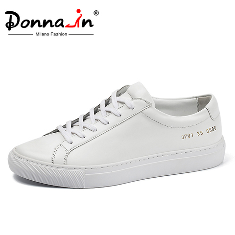 Donna-in – chaussures classiques en cuir véritable pour femmes, baskets plates blanches à lacets, décontractées, semelle en peau de mouton, automne ► Photo 1/6