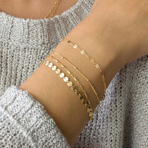 SUMENG nouvelle arrivée 4 pièces/ensemble BOHO multicouche Bracelets or argent couleur Tube dentelle Satellite chaîne Bracelets pour femmes bijoux ► Photo 1/6