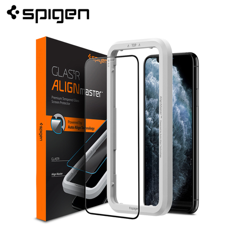 Spigen AlignMaster pour iPhone 11 Pro Max/11 Pro/11 verre trempé protecteur d'écran couverture complète noir (1 paquet) ► Photo 1/6