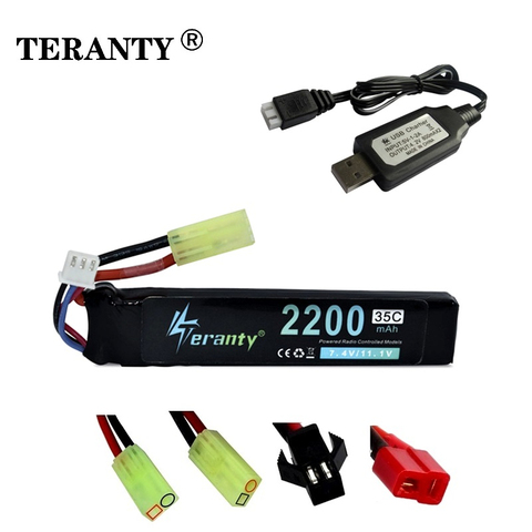 #101mm 7.4v 2200mAh Lipo batterie pour pistolet à eau 2S 7.4V batterie + chargeur pour Mini Airsoft BB pistolet à Air électrique jouets pistolets pièces ► Photo 1/4