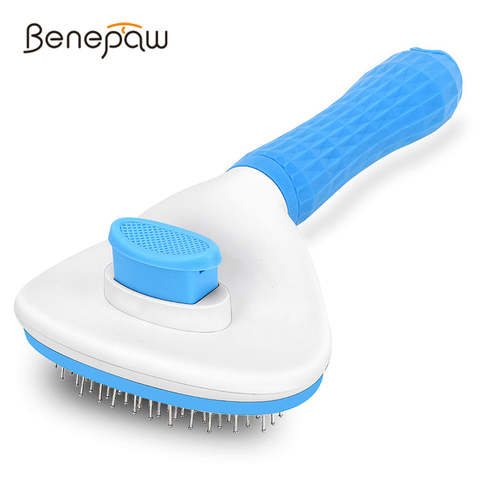 Benepaw-peigne de chien efficace, pour poils longs, poils courts, fourrure courte, nettoyage à un bouton, poils en métal épais, brosse pour animaux de compagnie ► Photo 1/6