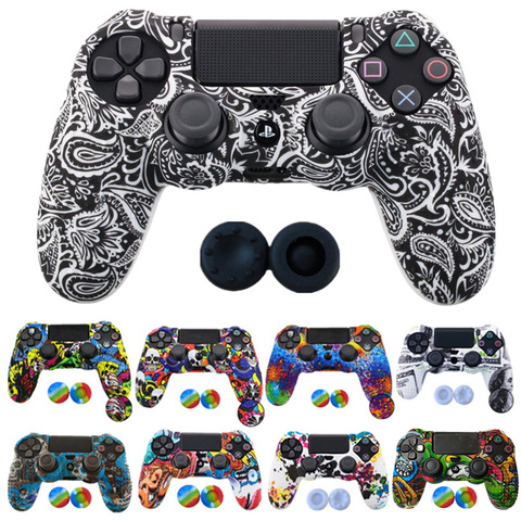 1 pièces Anti-slip Silicone Couverture Protéger La Peau Cas pour Sony Play Station Dualshock 4 PS4 Pro Slim Contrôleur + 2 pouce poignées accessoire ► Photo 1/6