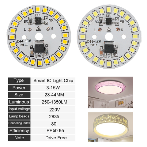 Ampoule LED SMD 15W 12W 9W 7W 5W 3W, puce lumineuse ac 220v, entrée IC intelligente, ampoule blanche, 5 pièces ► Photo 1/6