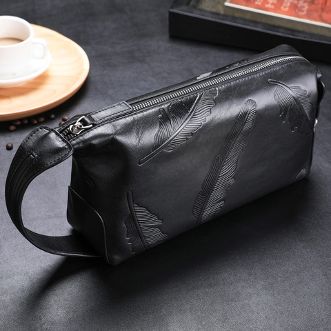 Wmnuo – sacs à main en cuir véritable pour hommes, pochette portefeuille en cuir de vache, sac de styliste pour téléphone Ipad, porte-cartes ► Photo 1/4