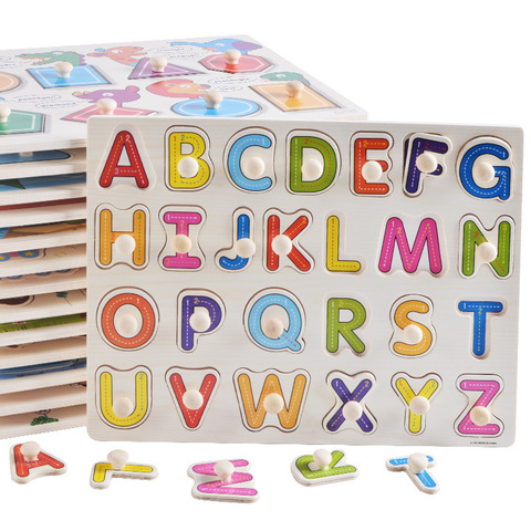 Grande taille bébé Montessori en bois Puzzle main saisir conseil ensemble jouets éducatifs Infantil dessin animé numéro lettre maths Puzzle enfants cadeau ► Photo 1/6