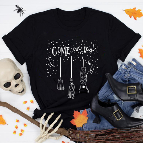 Come We Fly 100% coton T-shirt drôle femmes Halloween fête cadeau T-shirt automne manches courtes graphique sorcière hauts t-shirts livraison directe ► Photo 1/6