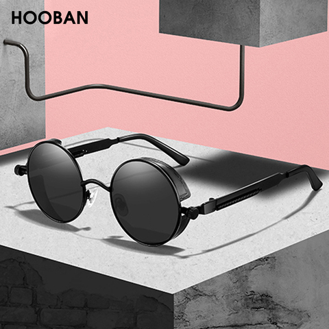 HOOBAN – lunettes de soleil Steampunk classiques pour hommes et femmes, rondes et gothiques, rétro, à la mode, en métal, pour la conduite, UV400 ► Photo 1/6