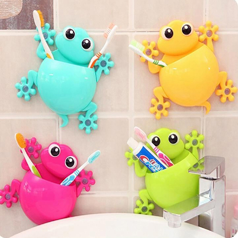 1PC belle bande dessinée Gecko modèle brosse à dents porte-dentifrice salle de bain ensembles 4 crochets d'aspiration brosse à dents conteneur ► Photo 1/6