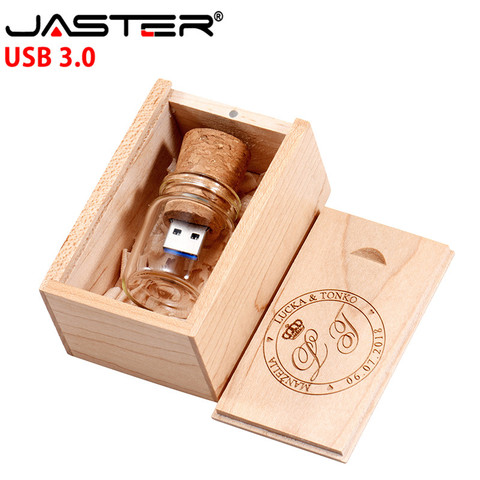 JASTER – clé USB 3.0 en bois et liège, 4/8/16/32/64 go, bouteille de souhait, cadeau de mariage, LOGO client ► Photo 1/6