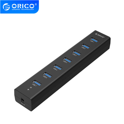 ORICO-HUB USB H7013-U3-AD 3.0 7 ports, avec adaptateur d'alimentation 5v 2a, haute vitesse, noir ► Photo 1/6