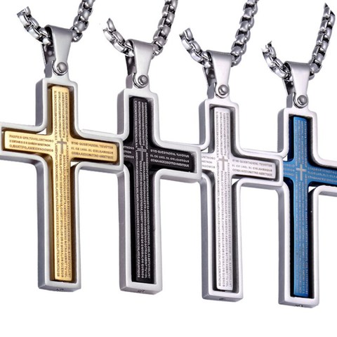 Collier avec croix rotative en acier inoxydable pour hommes, 4 couleurs, pendentif Crucifix, bijou chrétien ► Photo 1/6