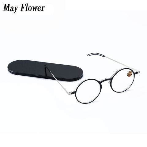 May Flower Anti-blue Ray lunettes de lecture mince portable presbyte lunettes avec étui cadre rond pour hommes femmes lecteurs + 1.5 + 3.5 ► Photo 1/6