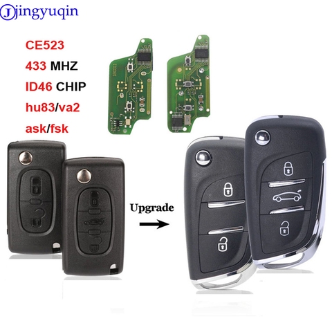 Jingyuqin ASK/FSK 433MHz ID46 puce CE0523 modifié clé à distance pour Peugeot 307 407 607 HU83/VA2 lame 2 3 bouton clé ► Photo 1/4