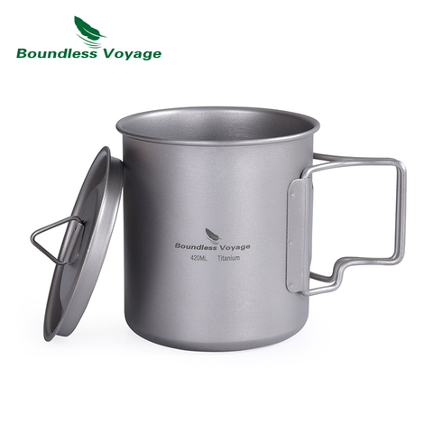 Boundless Voyage 420 ml titane thé tasse eau tasse lait café tasse pliant-poignée vaisselle avec couvercle pour Camping pique-nique en plein air ► Photo 1/6