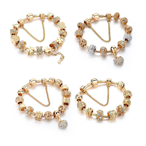 Bracelets de cœur en or pour femmes, bijoux en cristal, à la mode, 4 pièces/ensemble, ST200009 ► Photo 1/6