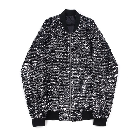 Vestes à paillettes pour hommes, bling-bling, Bomber, manteau réfléchissant, Hip Hop, hauts Streetwear, chanteur, vêtements pour boîte de nuit ► Photo 1/6