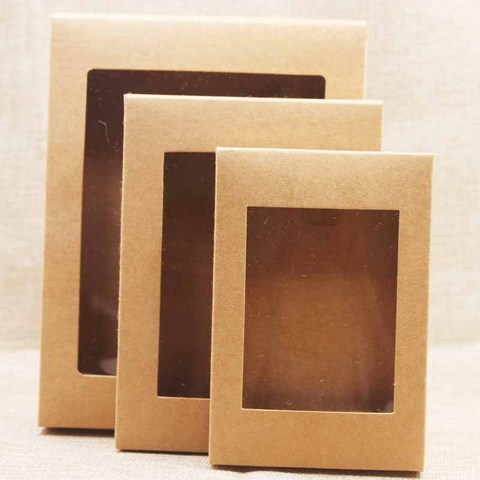 En gros 30 pcs/lot boîte cadeau boîte d'emballage avec fenêtre Transparent PVC boîte d'emballage Kraft papier Carton boîte blanc noir brun ► Photo 1/6