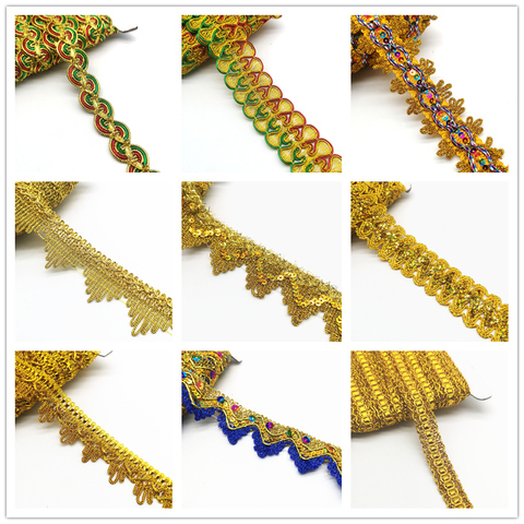 Bordures de ruban de dentelle 2 yards or argent, vêtements pour spectacle sur scène, Cosplay, mariage, accessoires de couture bricolage-même ► Photo 1/6