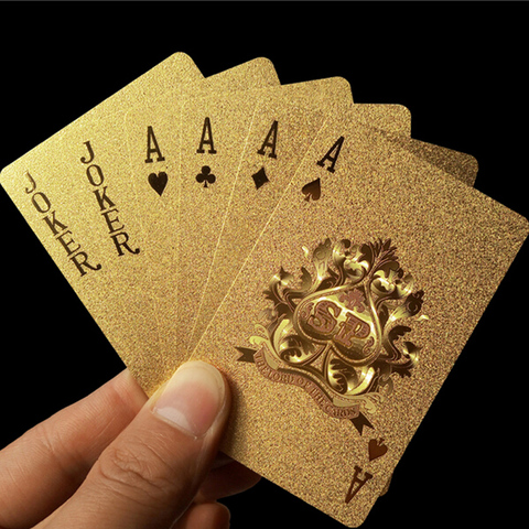 Cartes à jouer dorées Deck feuille d'or Poker 24K or plastique cartes imperméables blagues pratiques cadeaux de fête ► Photo 1/4