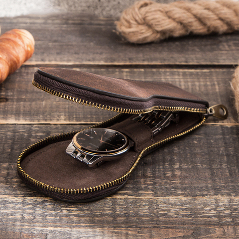 Boîte à montre en cuir de vache souple, pochette de luxe avec fermeture éclair, sac organisateur Portable, sac de montre de voyage, housse de protection à 1 fente ► Photo 1/6