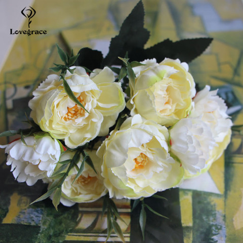 Pivoines artificielles en soie, 8 têtes, fausses fleurs, pour un mariage, pour un décor de maison ► Photo 1/6