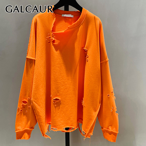 GALCAUR – sweat-shirt surdimensionné à manches longues et col rond pour femme, vêtement coréen de styliste, 2022 ► Photo 1/6