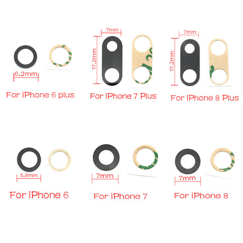 Verre pour caméra arrière, 2 pièces, pour Iphone 6 7 8 Plus X XR XS 1112 Pro Max 12mini lentille de caméra arrière avec pièces de réparation adhésives ► Photo 1/6