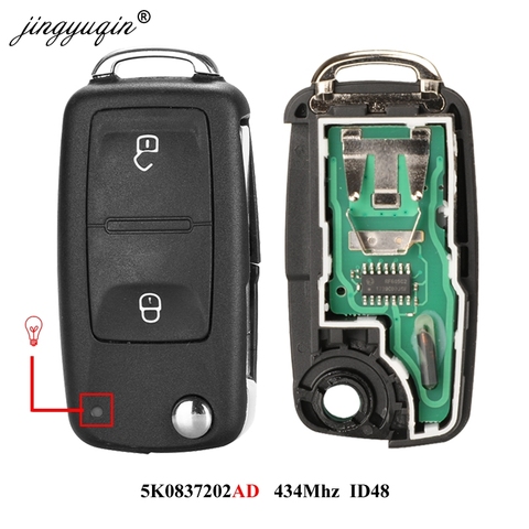 Jingyuqin 2 boutons clé de voiture à distance 7E0837202AD 434MHz pour VOLKSWAGEN VW Amarok Transporter 2011-2016 ID48 puce 5K0 837202AD ► Photo 1/5