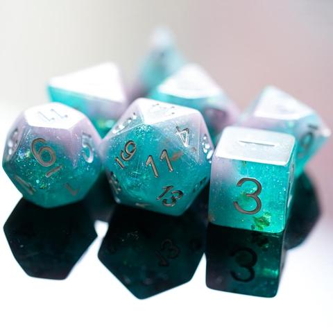 Ensemble de dés de mdn rose/vert 7 pièces, avec paillettes colorées, D & D, jeu de dés polyèdres pour jeux de Table, MTG, RPG ► Photo 1/6