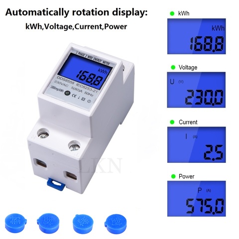 Din Rail-mètre kWh, 1 Phase 2 fils, à affichage numérique LCD, compteur de kWh de consommation d'énergie AC 110V-230V 50/60Hz ► Photo 1/6