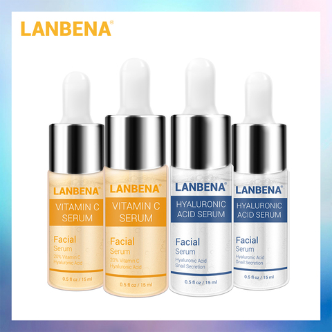 LANBENA sérum vitamine C + acide hyaluronique sérum Anti-âge hydratant soin de la peau traitement raffermissant blanchissant hydratant 4 pièces ► Photo 1/6