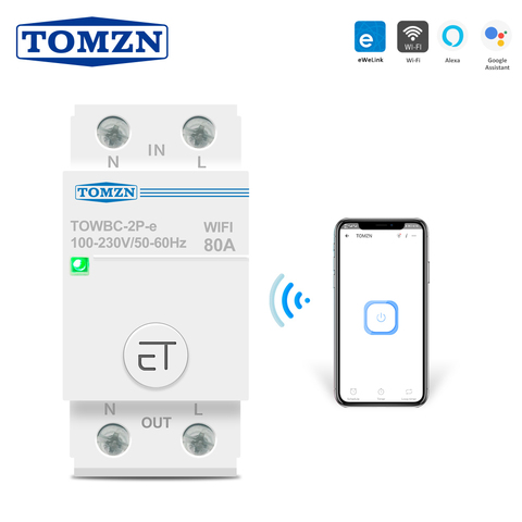 Disjoncteur WIFI monophasé 63A 80A, commutateur intelligent, télécommande par application Ewelink, pour maison intelligente, minuterie TOMZN MCB ► Photo 1/6