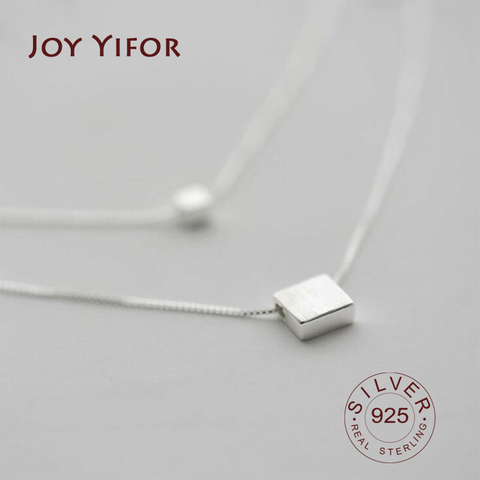 Collier en argent sterling 925, Double couche, boîte carrée, collier Simple ras du cou pour femmes ► Photo 1/6